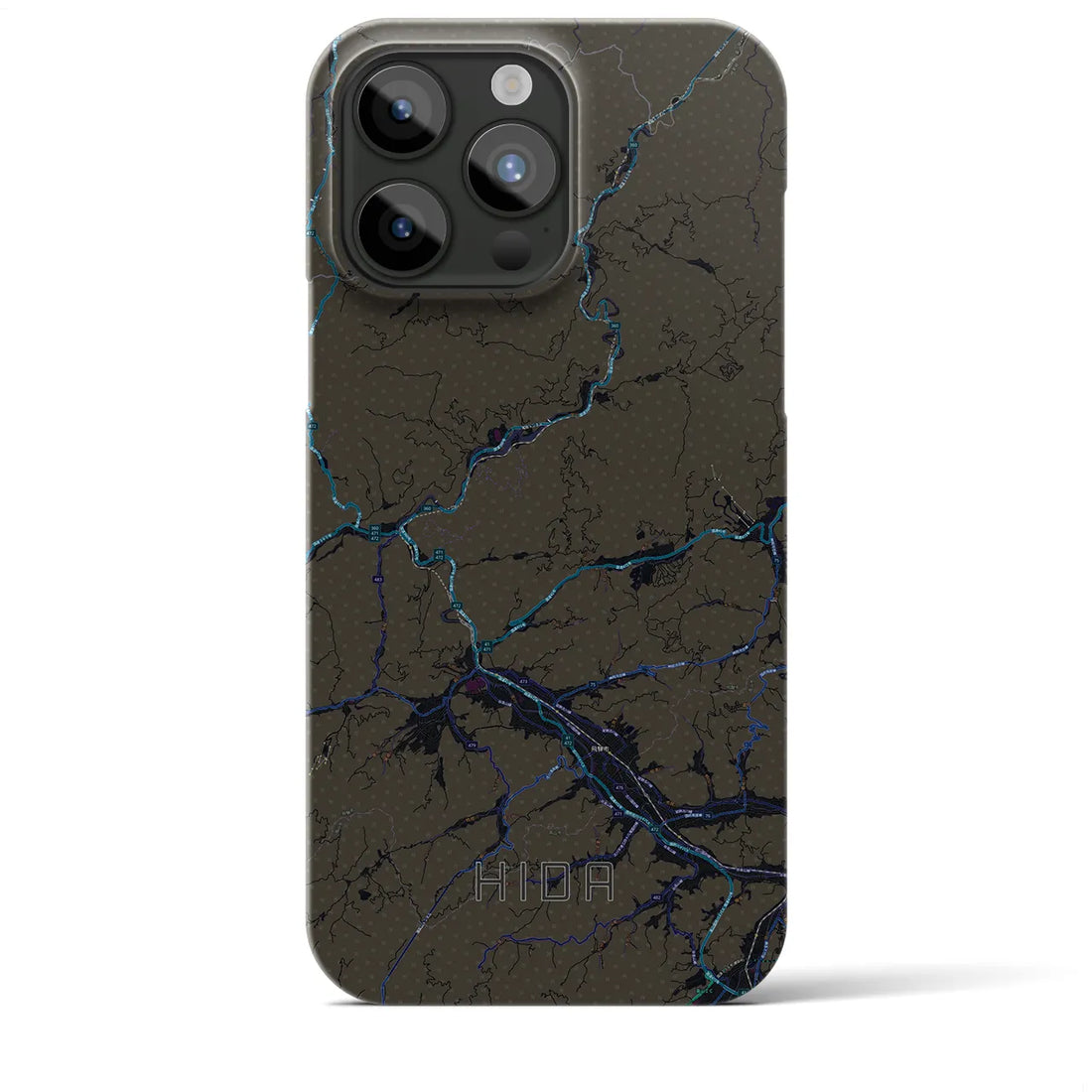 【飛騨】地図柄iPhoneケース（バックカバータイプ・ブラック）iPhone 15 Pro Max 用
