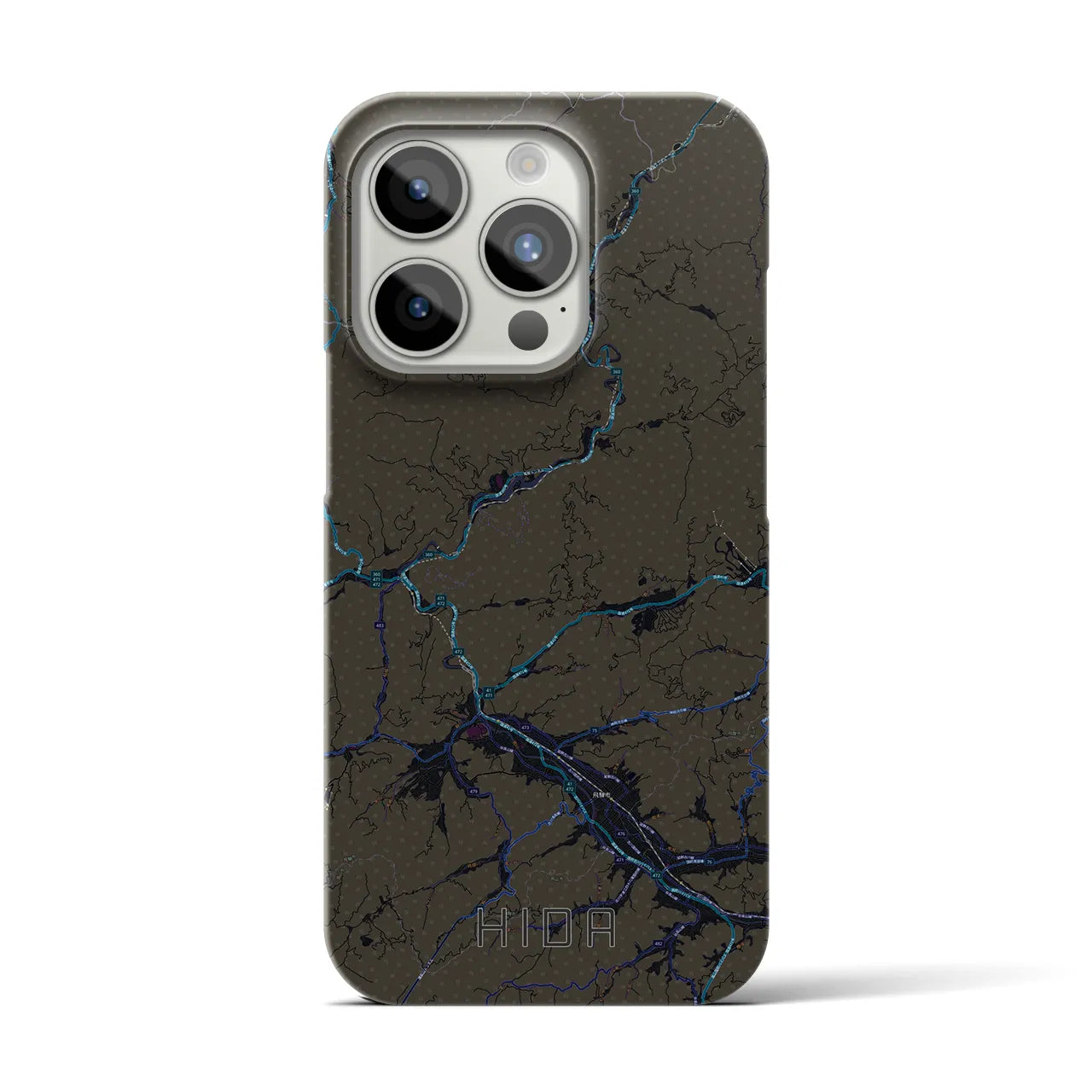 【飛騨】地図柄iPhoneケース（バックカバータイプ・ブラック）iPhone 15 Pro 用