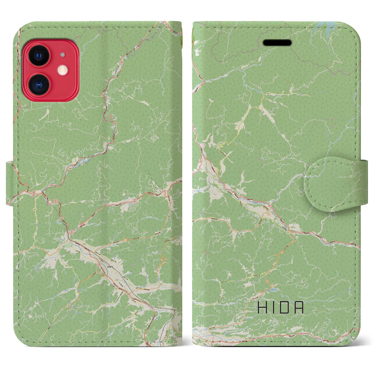 【飛騨】地図柄iPhoneケース（手帳両面タイプ・ナチュラル）iPhone 11 用