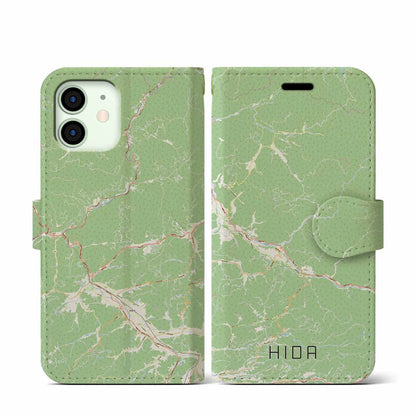 【飛騨（岐阜県）】地図柄iPhoneケース（手帳タイプ）ナチュラル・iPhone 12 mini 用