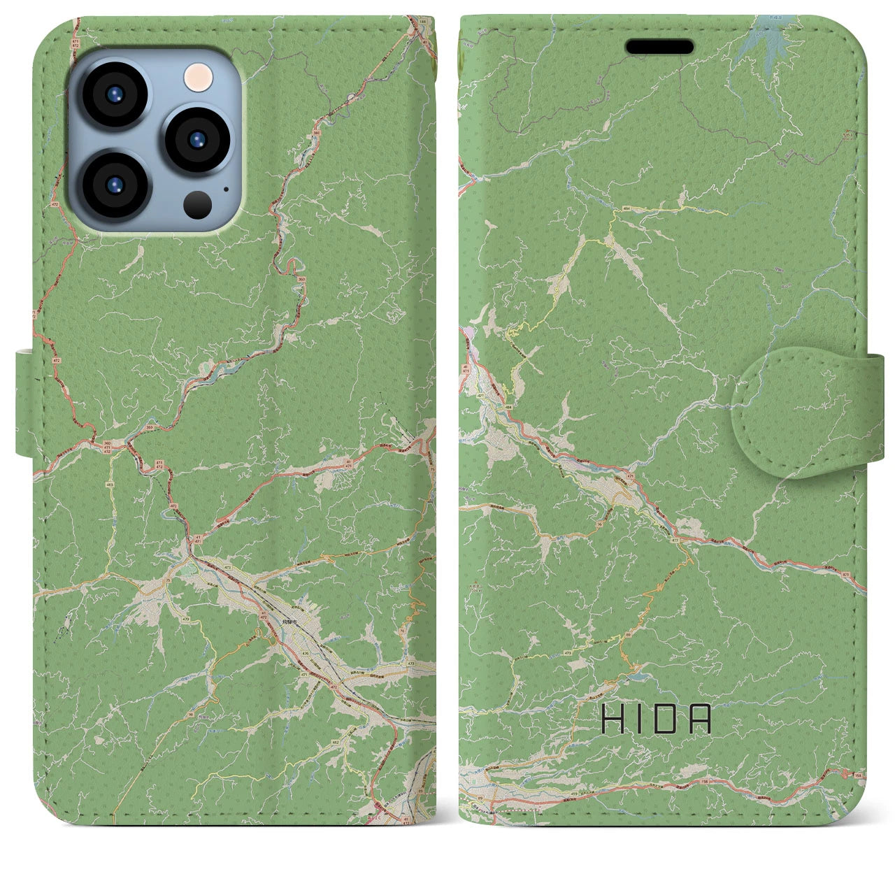 【飛騨】地図柄iPhoneケース（手帳両面タイプ・ナチュラル）iPhone 13 Pro Max 用