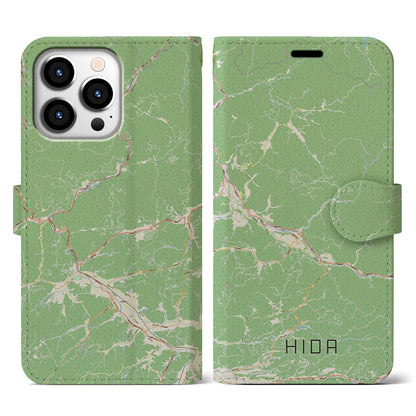 【飛騨（岐阜県）】地図柄iPhoneケース（手帳タイプ）ナチュラル・iPhone 13 Pro 用
