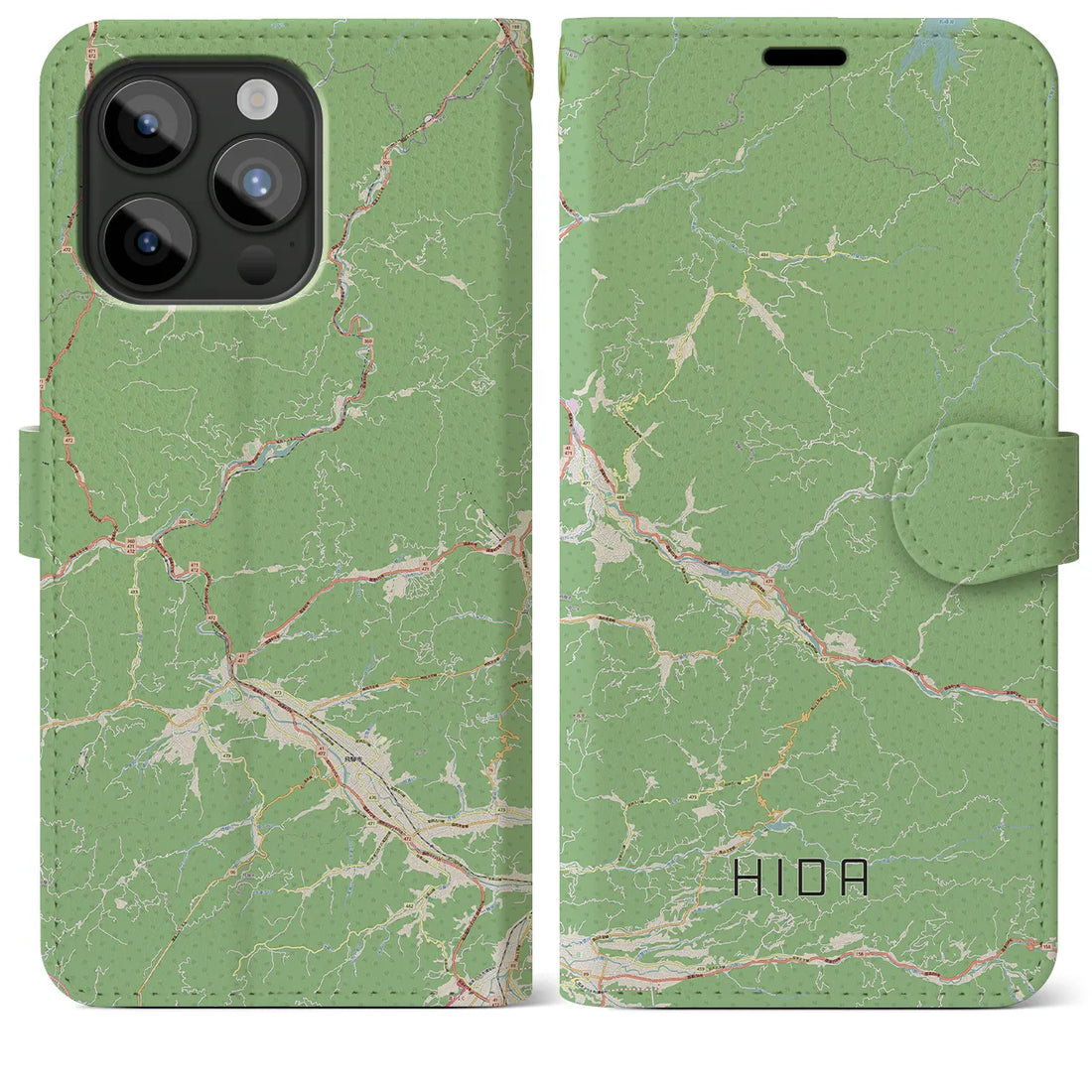 【飛騨】地図柄iPhoneケース（手帳両面タイプ・ナチュラル）iPhone 15 Pro Max 用
