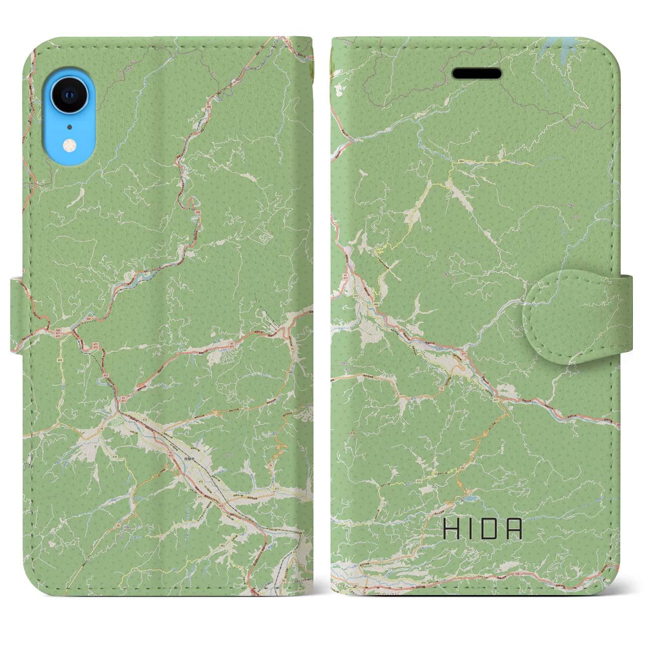 【飛騨】地図柄iPhoneケース（手帳両面タイプ・ナチュラル）iPhone XR 用