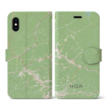 【飛騨（岐阜県）】地図柄iPhoneケース（手帳タイプ）ナチュラル・iPhone XS / X 用