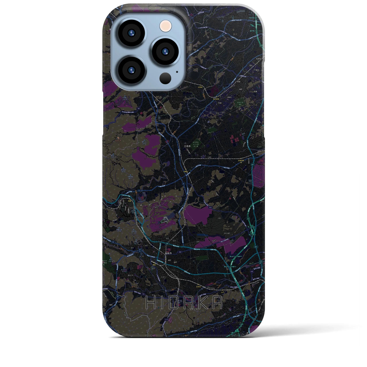 【日高】地図柄iPhoneケース（バックカバータイプ・ブラック）iPhone 13 Pro Max 用