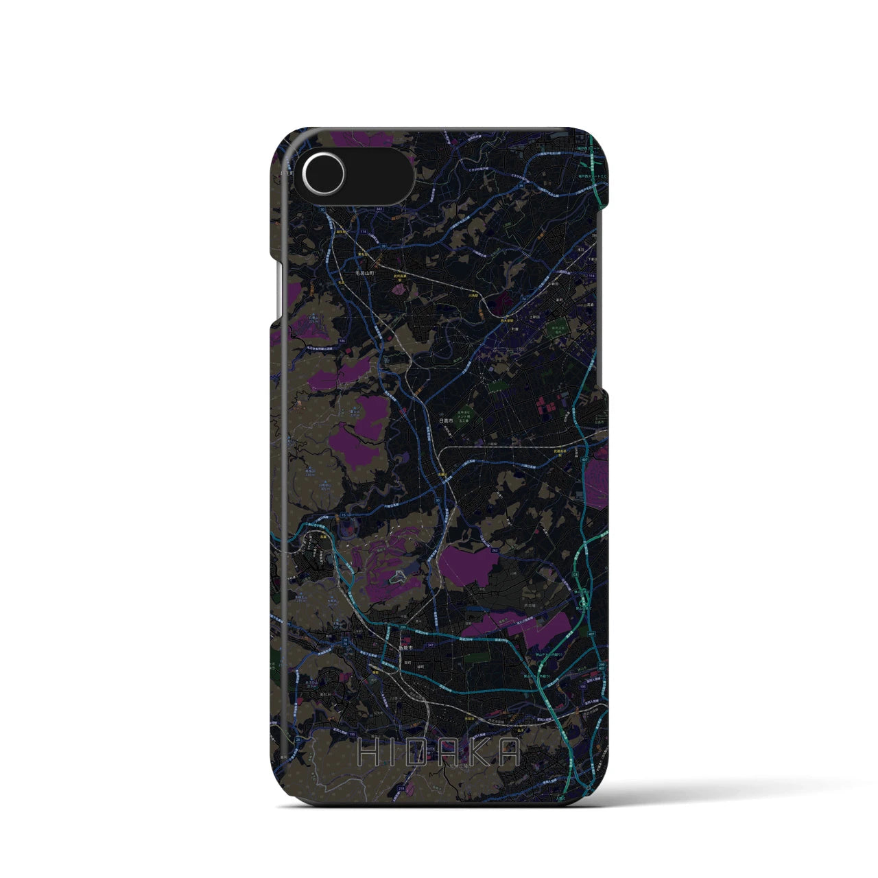 【日高】地図柄iPhoneケース（バックカバータイプ・ブラック）iPhone SE（第3 / 第2世代） / 8 / 7 / 6s / 6 用