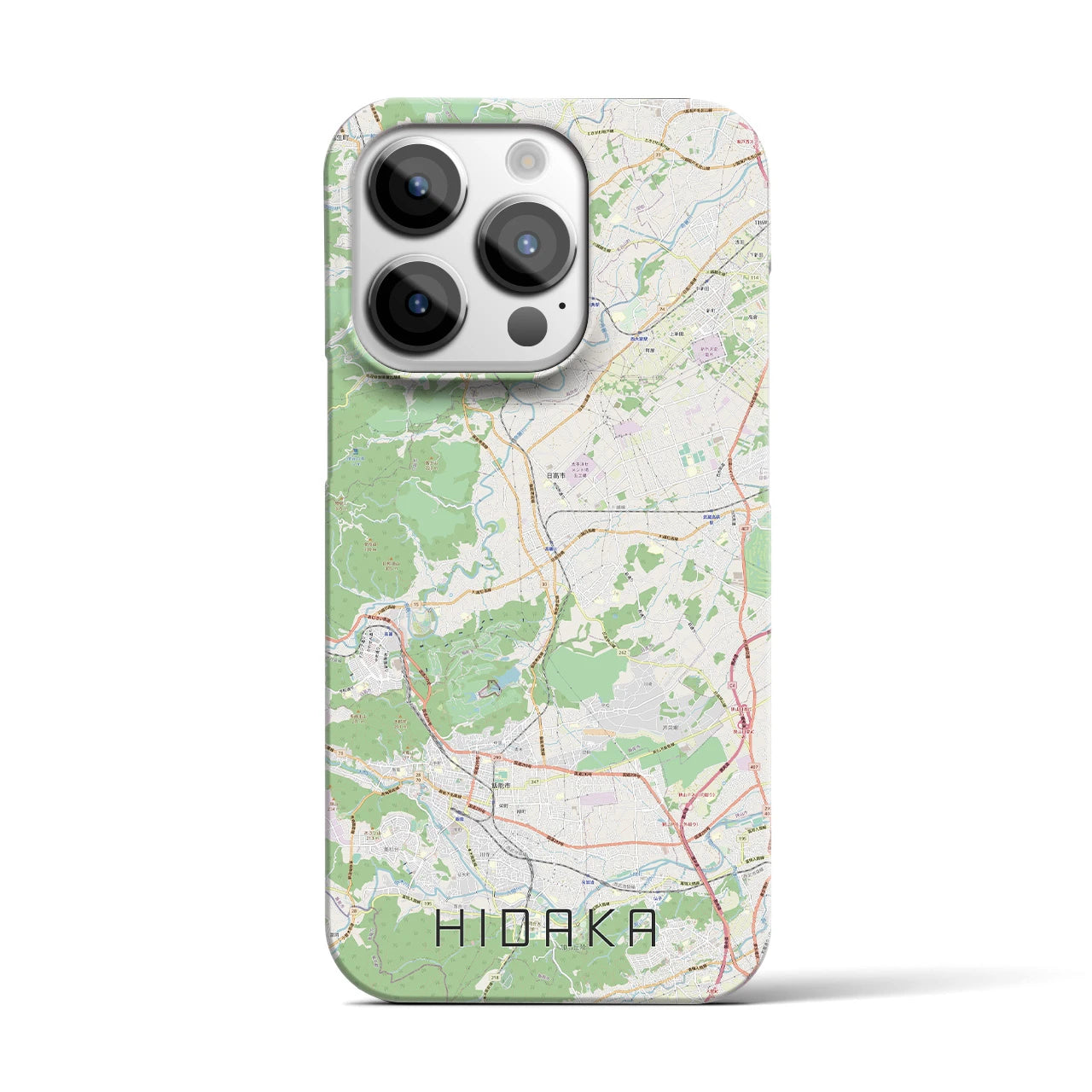【日高】地図柄iPhoneケース（バックカバータイプ・ナチュラル）iPhone 14 Pro 用
