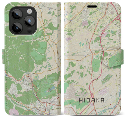 【日高（埼玉県）】地図柄iPhoneケース（手帳タイプ）ナチュラル・iPhone 15 Pro Max 用