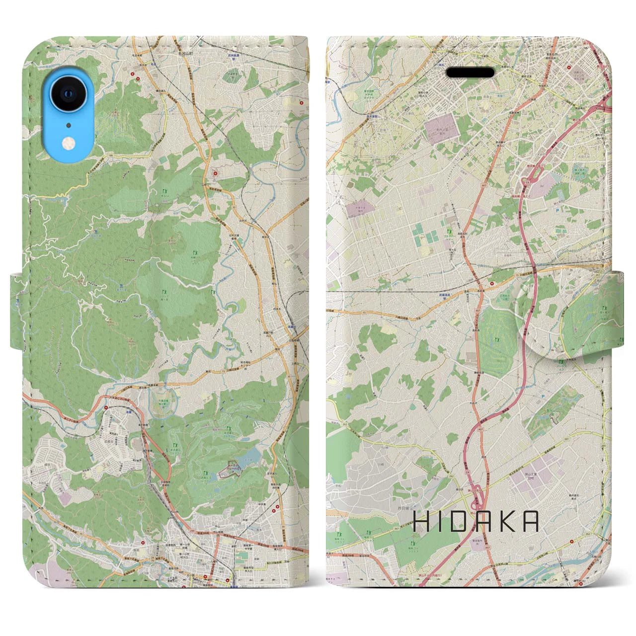 【日高】地図柄iPhoneケース（手帳両面タイプ・ナチュラル）iPhone XR 用