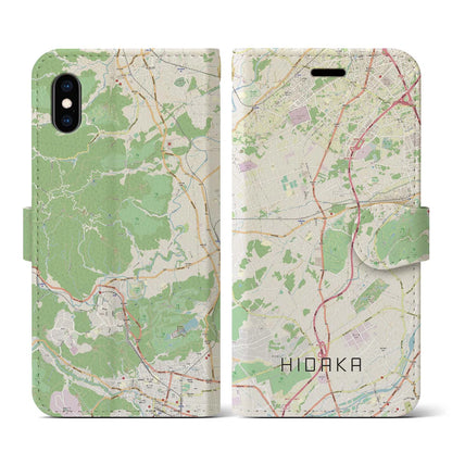 【日高（埼玉県）】地図柄iPhoneケース（手帳タイプ）ナチュラル・iPhone XS / X 用