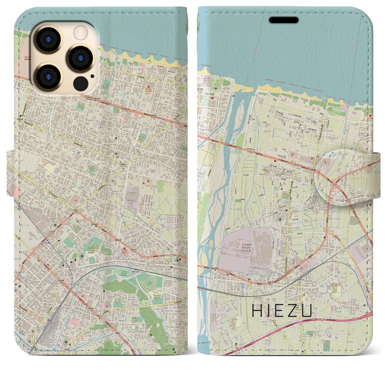 【日吉津】地図柄iPhoneケース（手帳両面タイプ・ナチュラル）iPhone 12 Pro Max 用