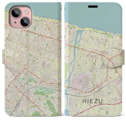 【日吉津（鳥取県）】地図柄iPhoneケース（手帳タイプ）ナチュラル・iPhone 15 Plus 用