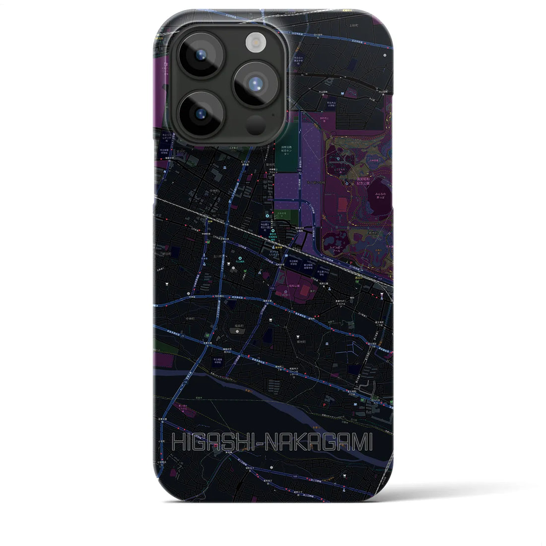 【東中神】地図柄iPhoneケース（バックカバータイプ・ブラック）iPhone 15 Pro Max 用