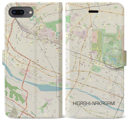 【東中神（東京都）】地図柄iPhoneケース（手帳タイプ）ナチュラル・iPhone 8Plus /7Plus / 6sPlus / 6Plus 用