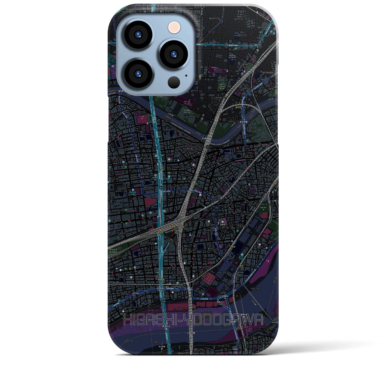 【東淀川】地図柄iPhoneケース（バックカバータイプ・ブラック）iPhone 13 Pro Max 用