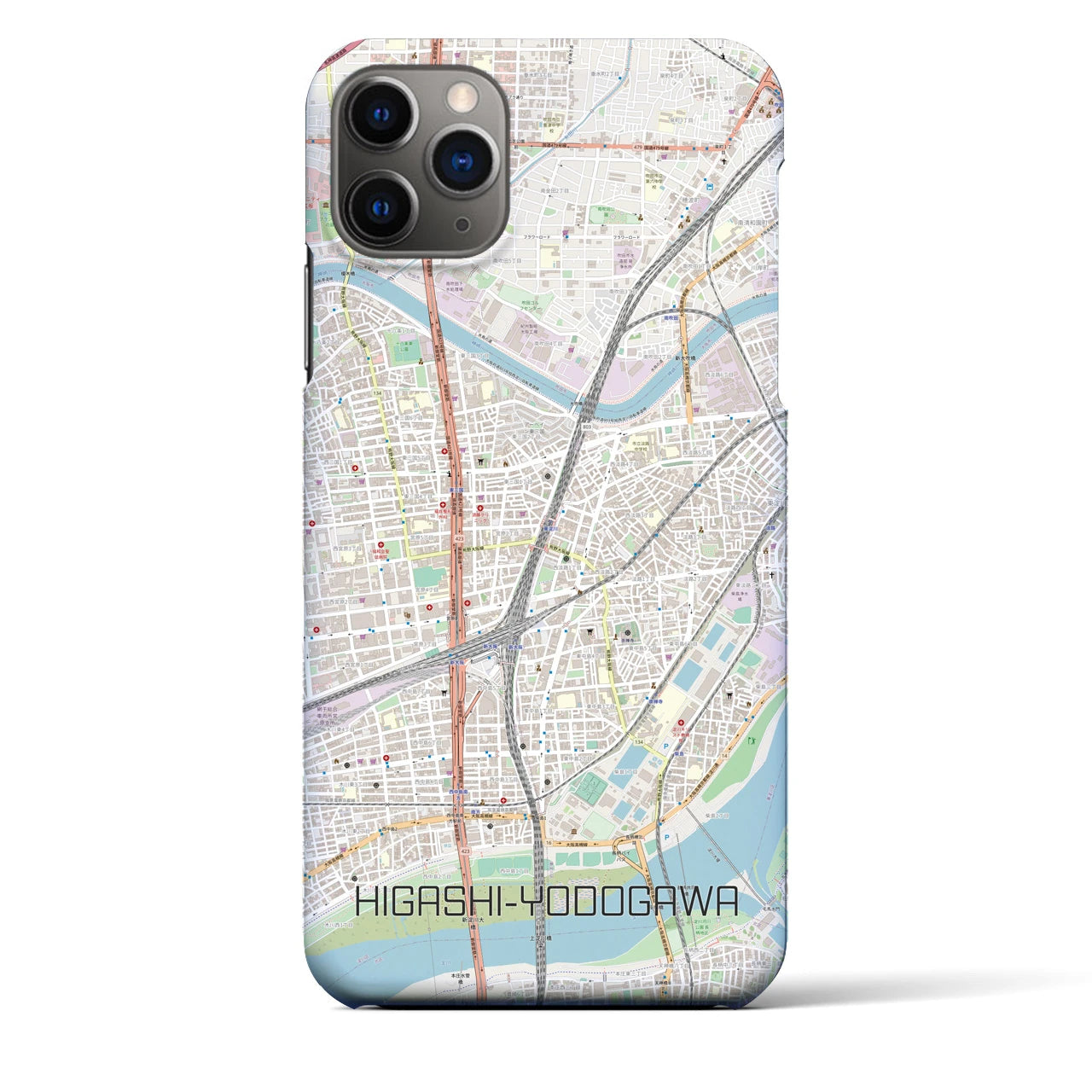 【東淀川】地図柄iPhoneケース（バックカバータイプ・ナチュラル）iPhone 11 Pro Max 用