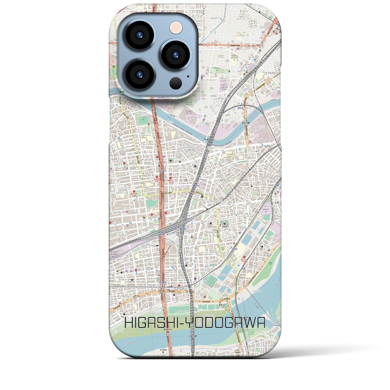 【東淀川】地図柄iPhoneケース（バックカバータイプ・ナチュラル）iPhone 13 Pro Max 用
