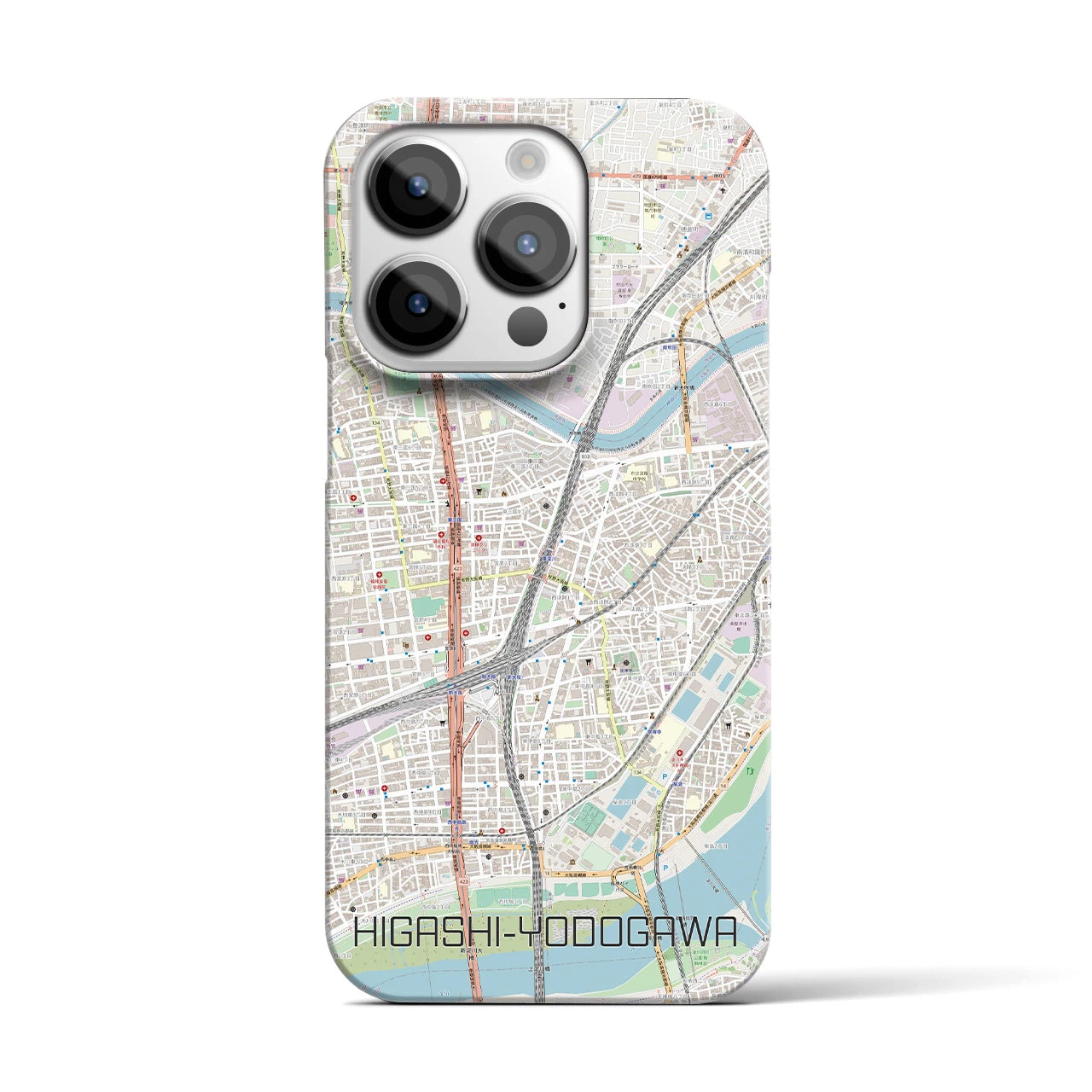 【東淀川】地図柄iPhoneケース（バックカバータイプ・ナチュラル）iPhone 14 Pro 用
