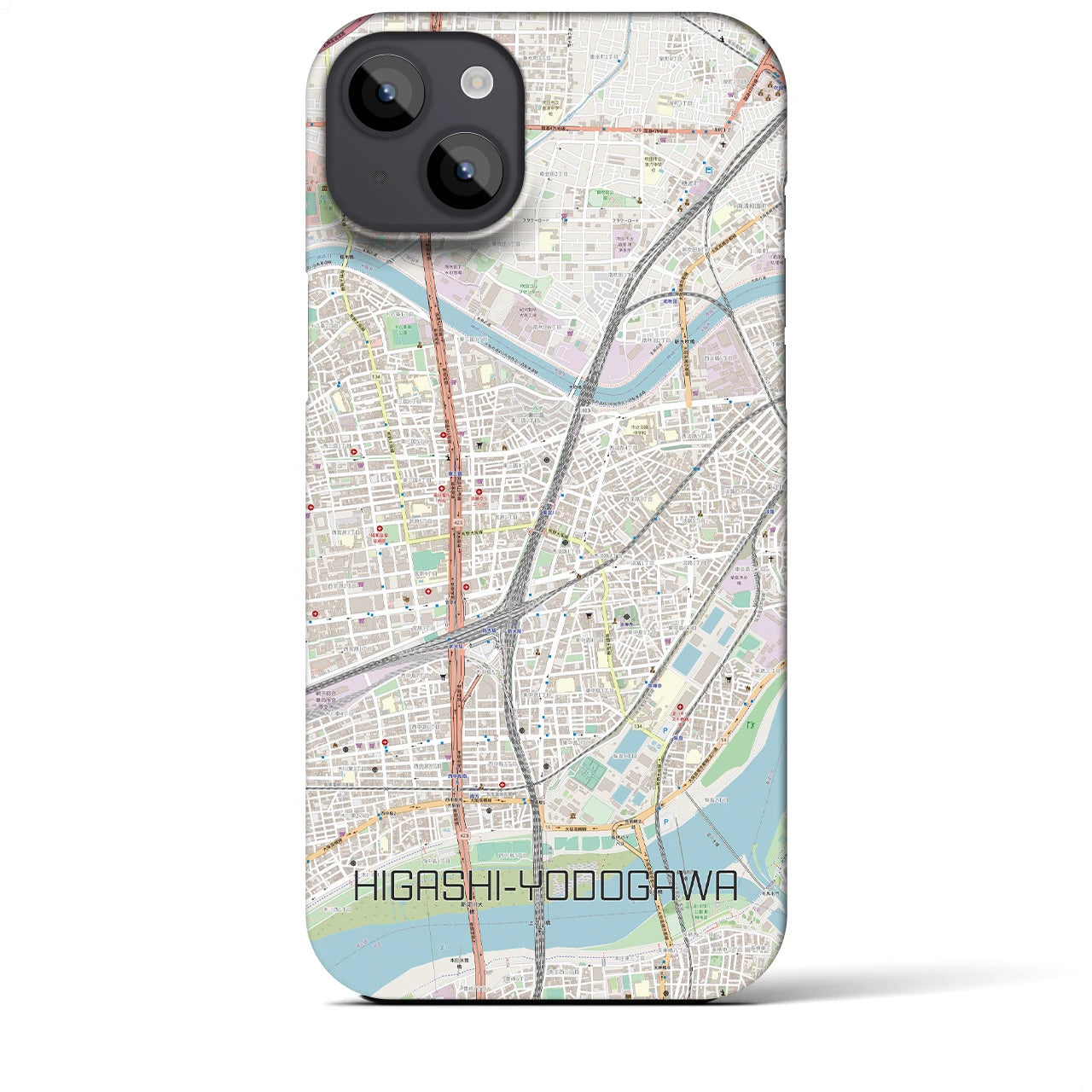 【東淀川】地図柄iPhoneケース（バックカバータイプ・ナチュラル）iPhone 14 Plus 用