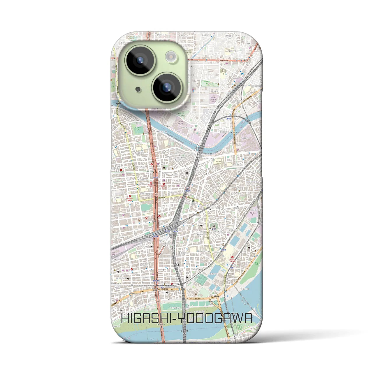 【東淀川】地図柄iPhoneケース（バックカバータイプ・ナチュラル）iPhone 15 用