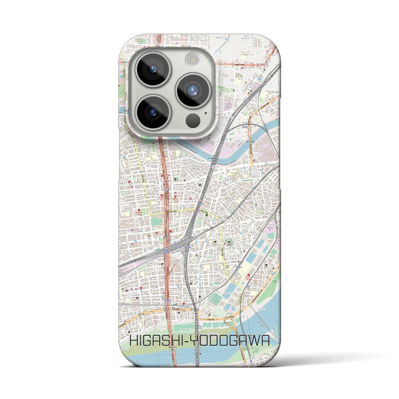 【東淀川】地図柄iPhoneケース（バックカバータイプ・ナチュラル）iPhone 15 Pro 用