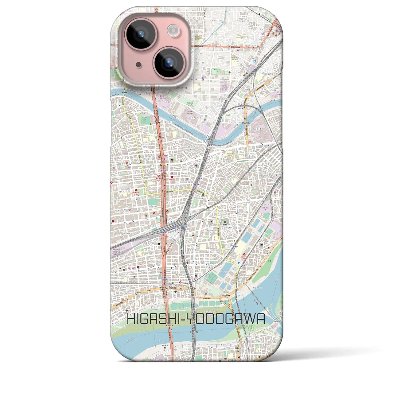 【東淀川】地図柄iPhoneケース（バックカバータイプ・ナチュラル）iPhone 15 Plus 用