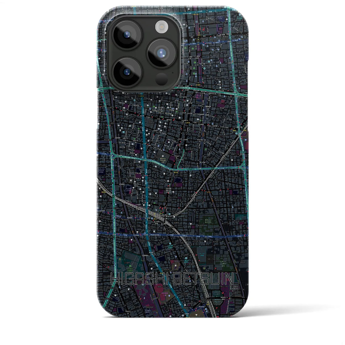 【東別院】地図柄iPhoneケース（バックカバータイプ・ブラック）iPhone 15 Pro Max 用