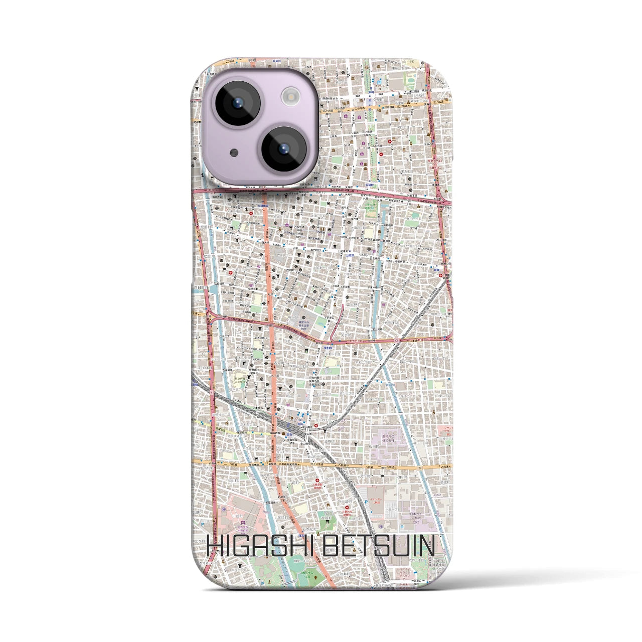 【東別院】地図柄iPhoneケース（バックカバータイプ・ナチュラル）iPhone 14 用