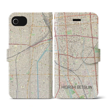 【東別院（愛知県）】地図柄iPhoneケース（手帳タイプ）ナチュラル・iPhone SE（第3 / 第2世代） / 8 / 7 / 6s / 6 用