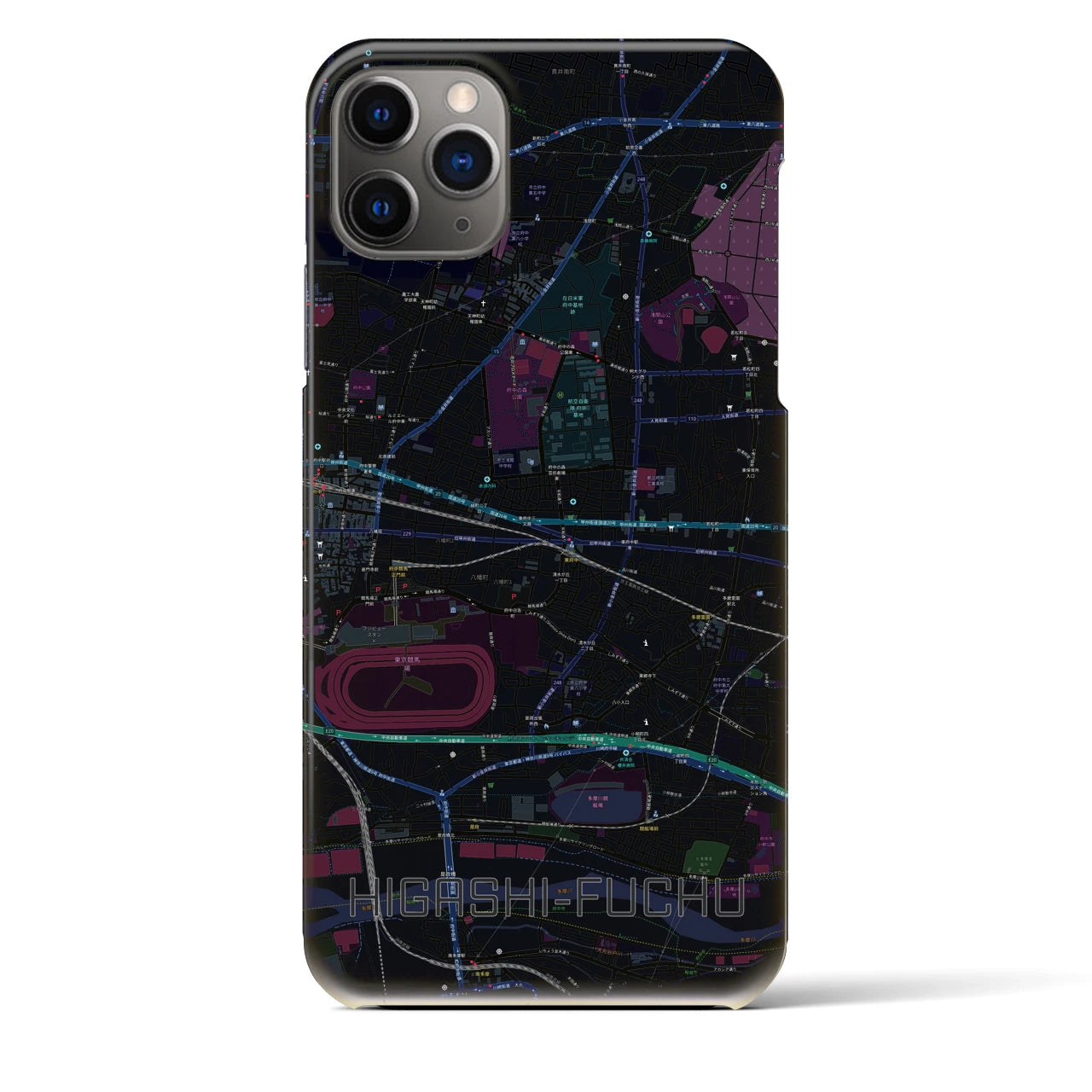 【東府中】地図柄iPhoneケース（バックカバータイプ・ブラック）iPhone 11 Pro Max 用