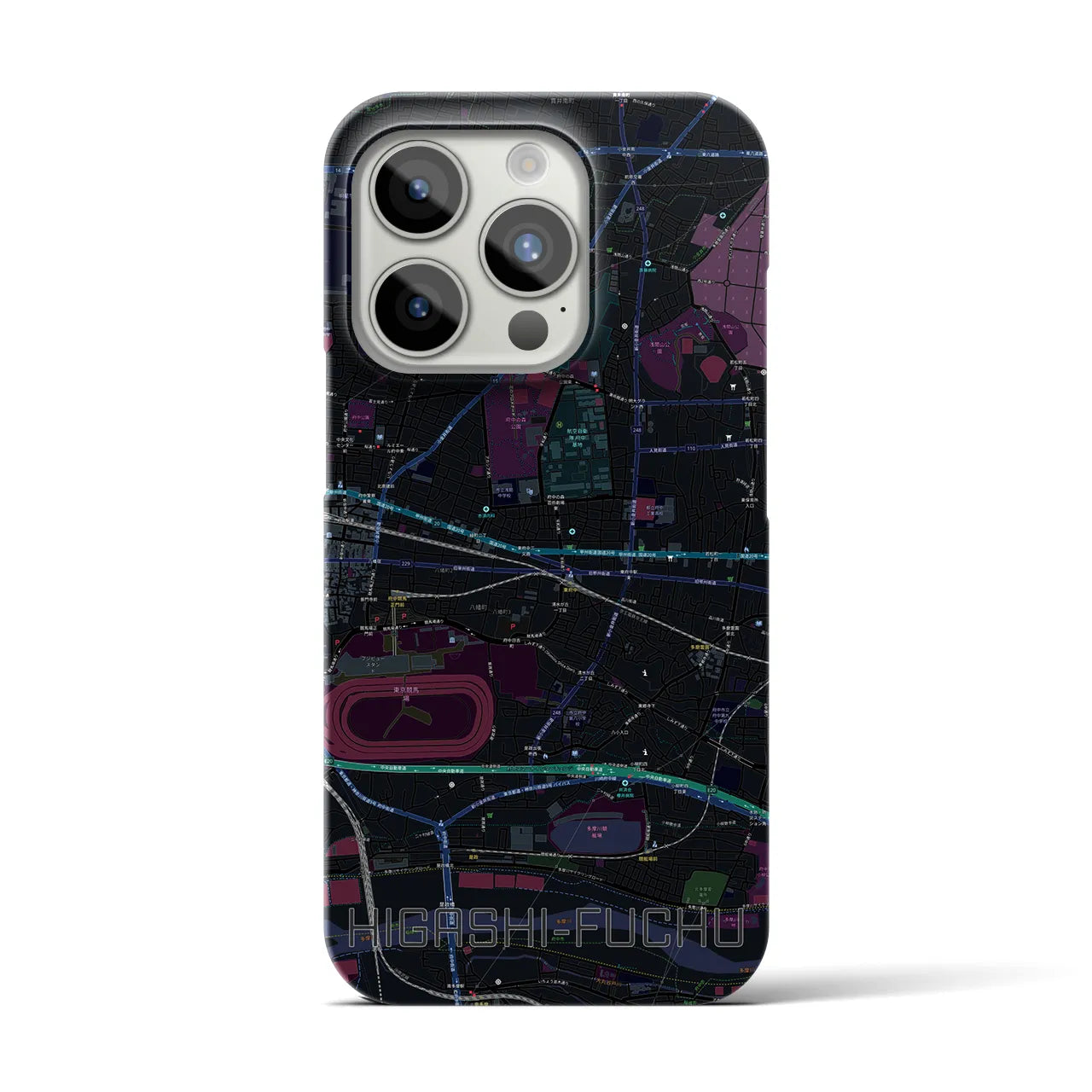 【東府中】地図柄iPhoneケース（バックカバータイプ・ブラック）iPhone 15 Pro 用