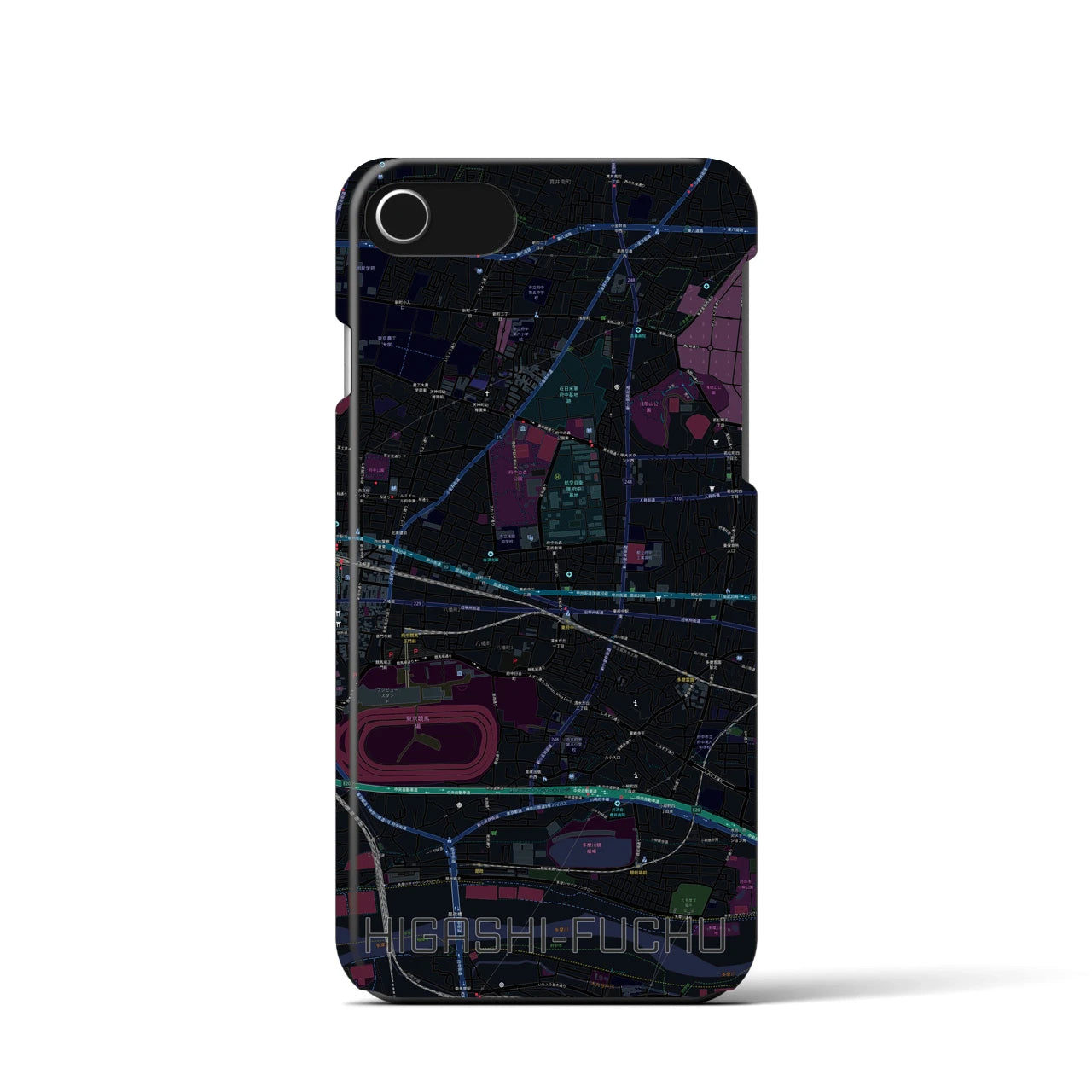 【東府中】地図柄iPhoneケース（バックカバータイプ・ブラック）iPhone SE（第3 / 第2世代） / 8 / 7 / 6s / 6 用