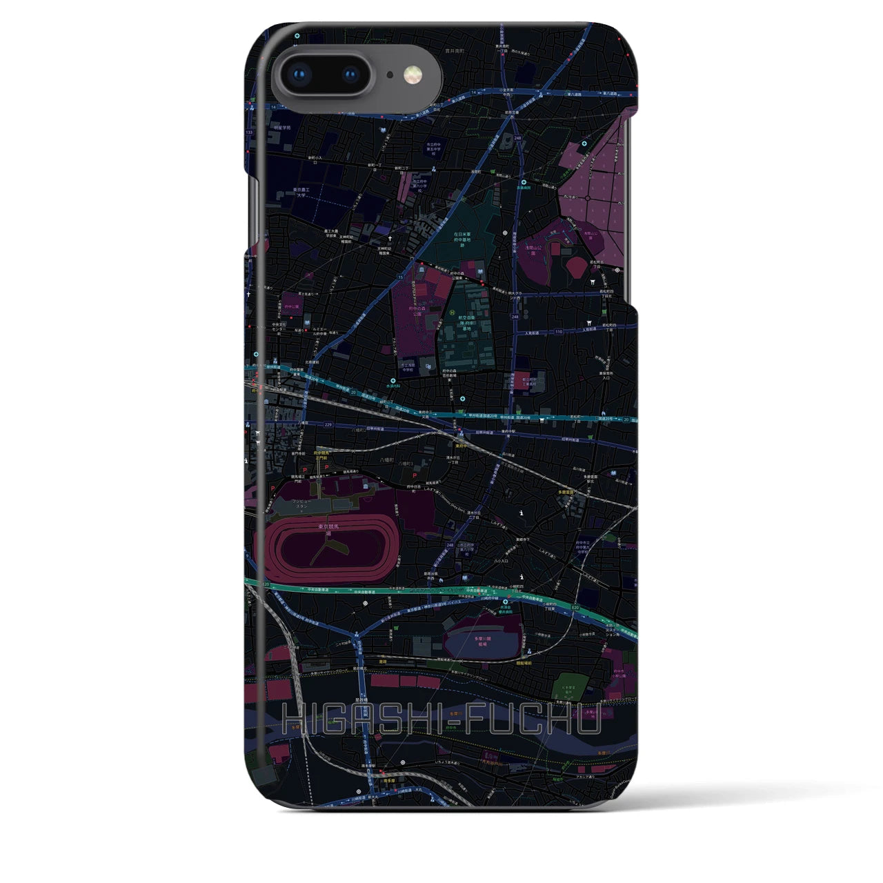 【東府中】地図柄iPhoneケース（バックカバータイプ・ブラック）iPhone 8Plus /7Plus / 6sPlus / 6Plus 用