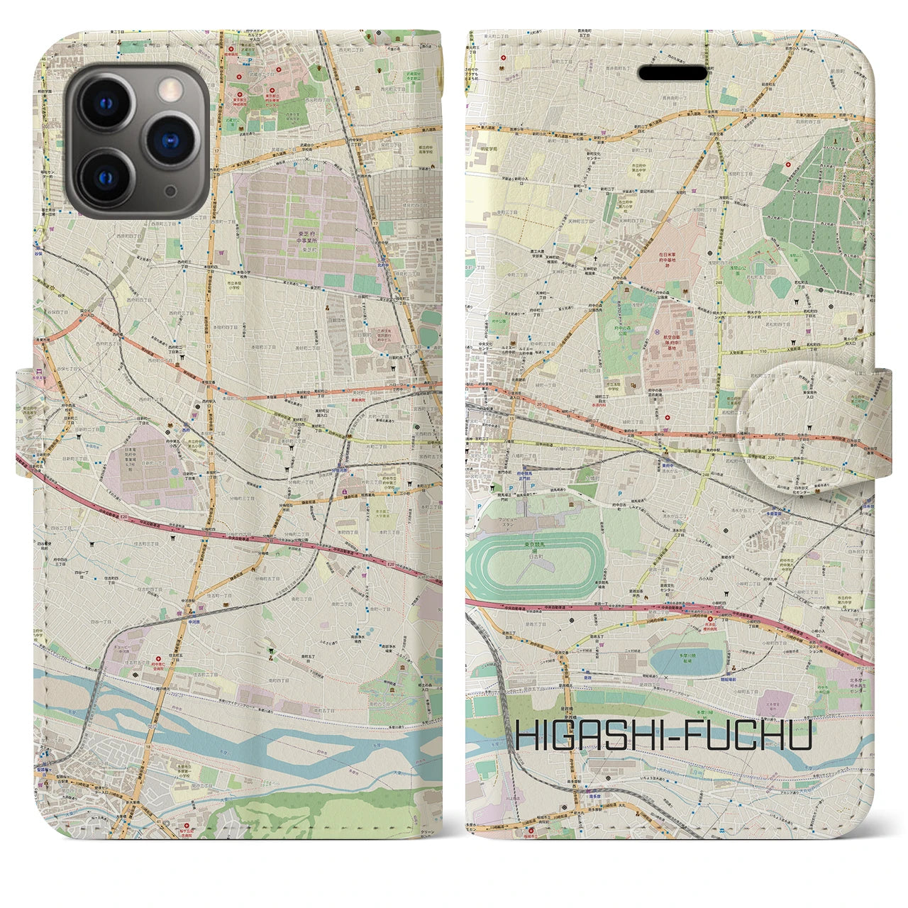 【東府中】地図柄iPhoneケース（手帳両面タイプ・ナチュラル）iPhone 11 Pro Max 用