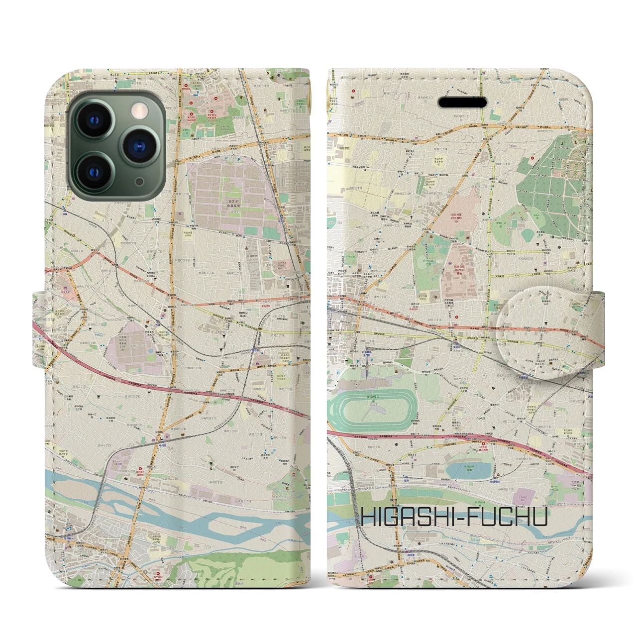 【東府中】地図柄iPhoneケース（手帳両面タイプ・ナチュラル）iPhone 11 Pro 用