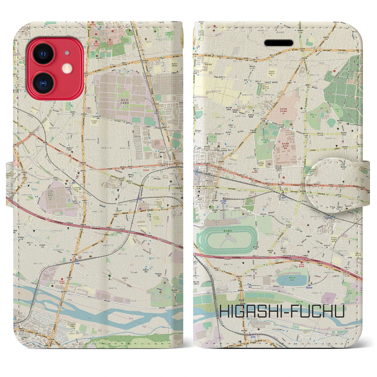 【東府中】地図柄iPhoneケース（手帳両面タイプ・ナチュラル）iPhone 11 用
