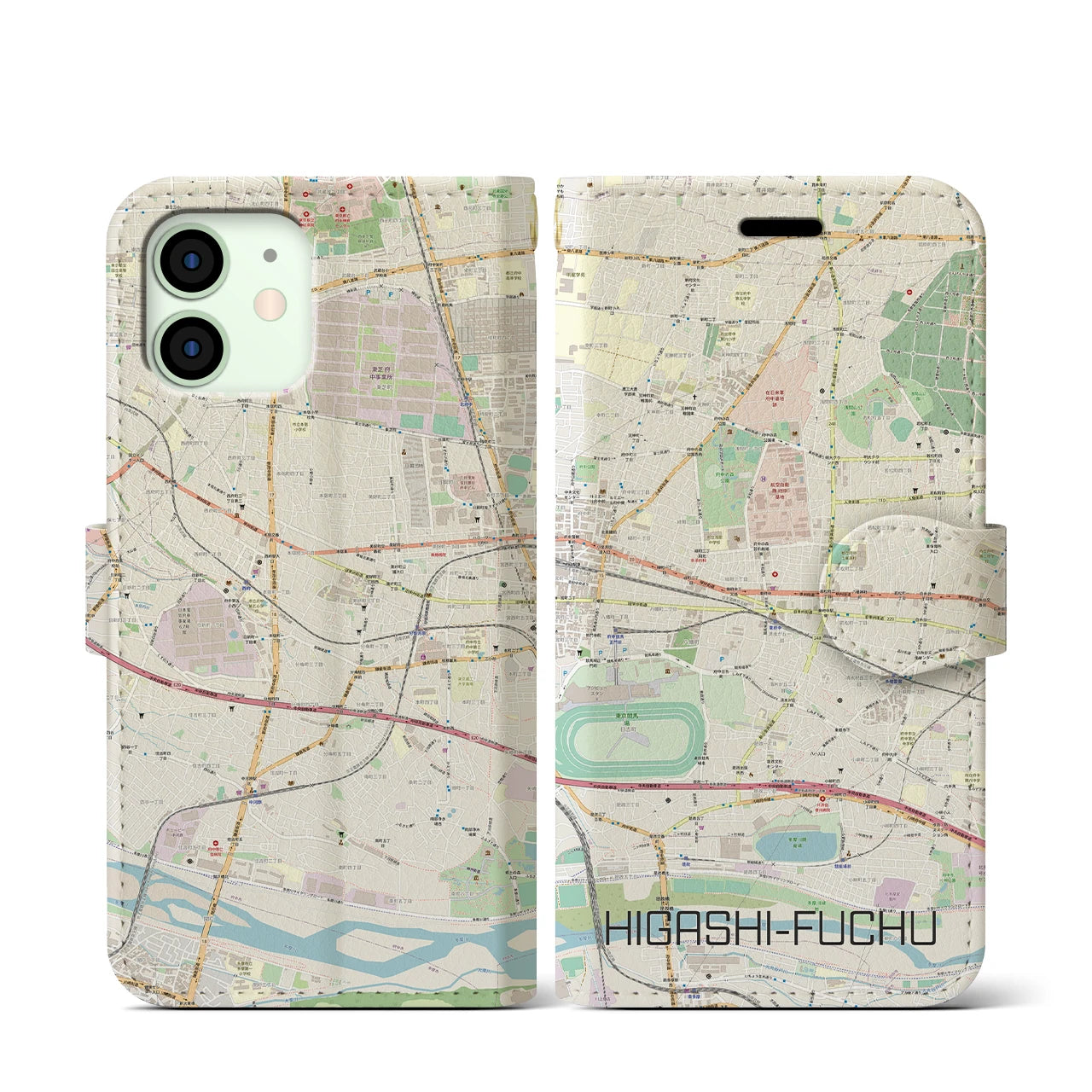 【東府中】地図柄iPhoneケース（手帳両面タイプ・ナチュラル）iPhone 12 mini 用