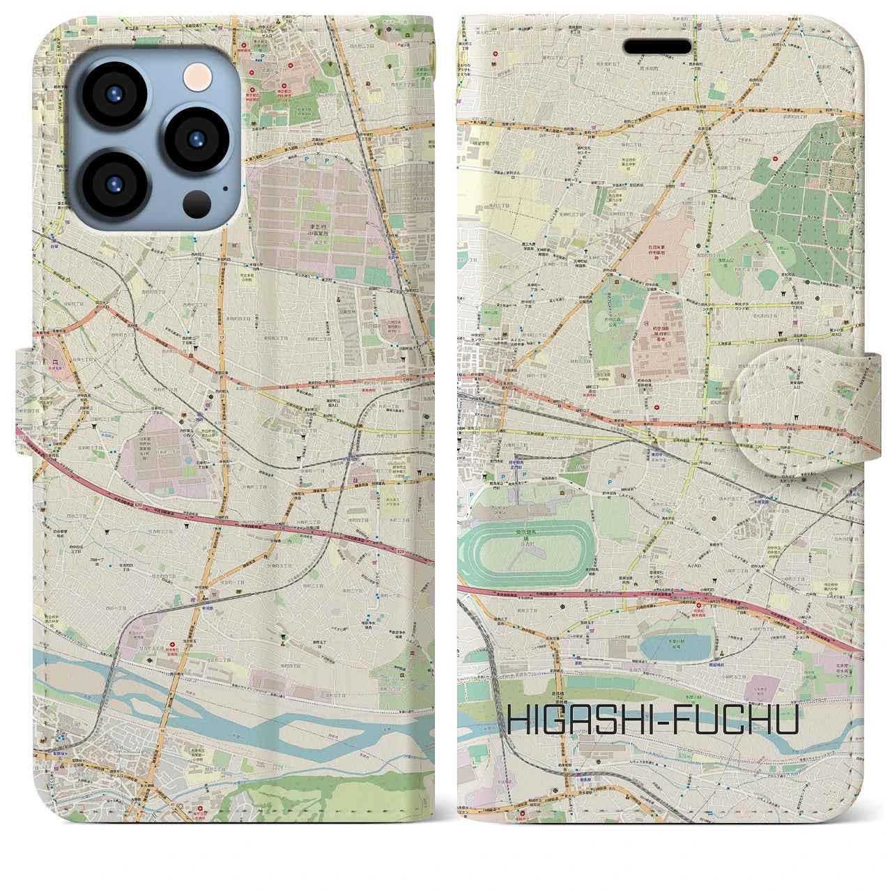 【東府中】地図柄iPhoneケース（手帳両面タイプ・ナチュラル）iPhone 13 Pro Max 用
