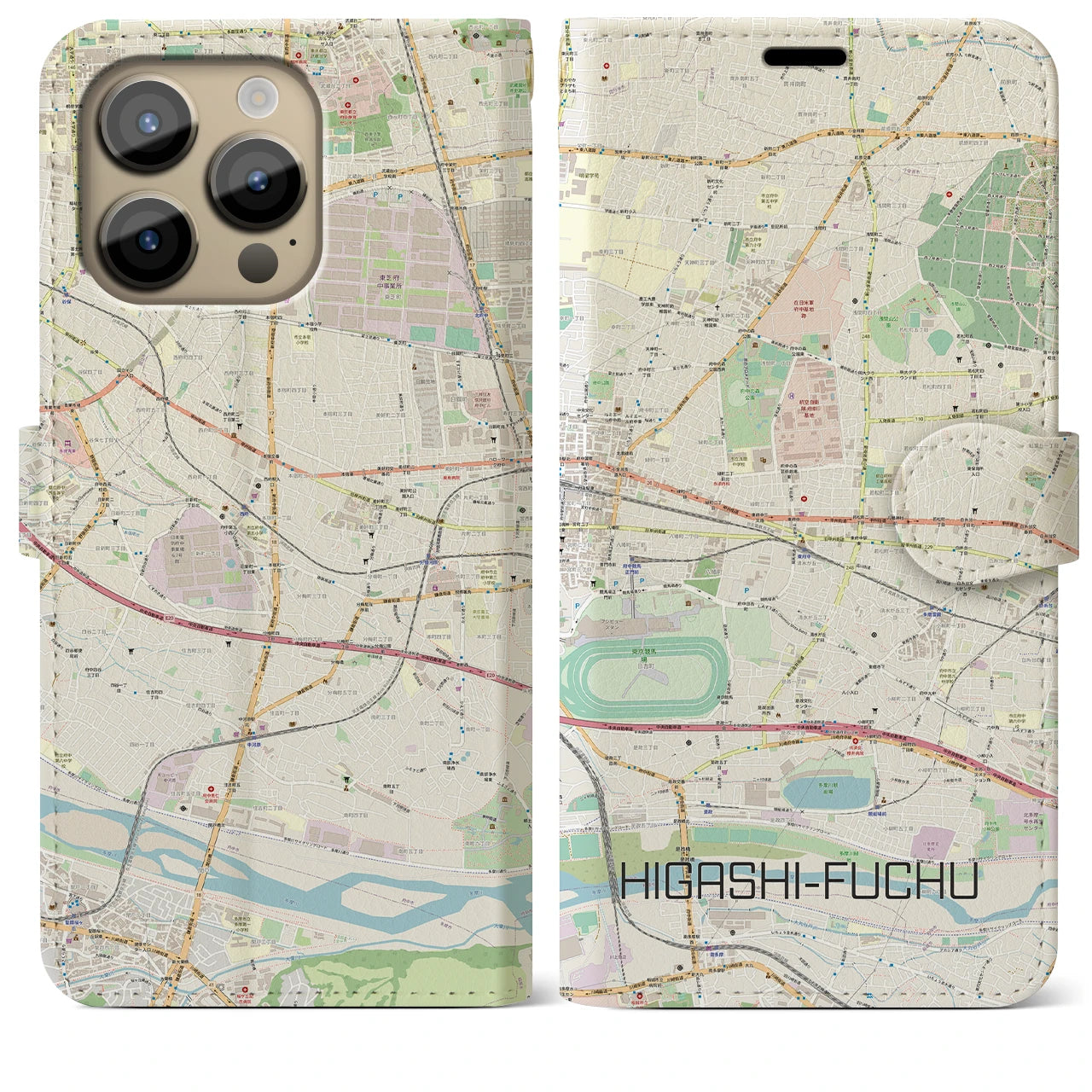 【東府中】地図柄iPhoneケース（手帳両面タイプ・ナチュラル）iPhone 14 Pro Max 用
