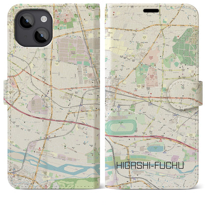 【東府中（東京都）】地図柄iPhoneケース（手帳タイプ）ナチュラル・iPhone 14 Plus 用
