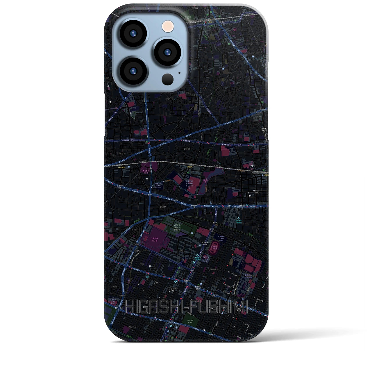 【東伏見】地図柄iPhoneケース（バックカバータイプ・ブラック）iPhone 13 Pro Max 用