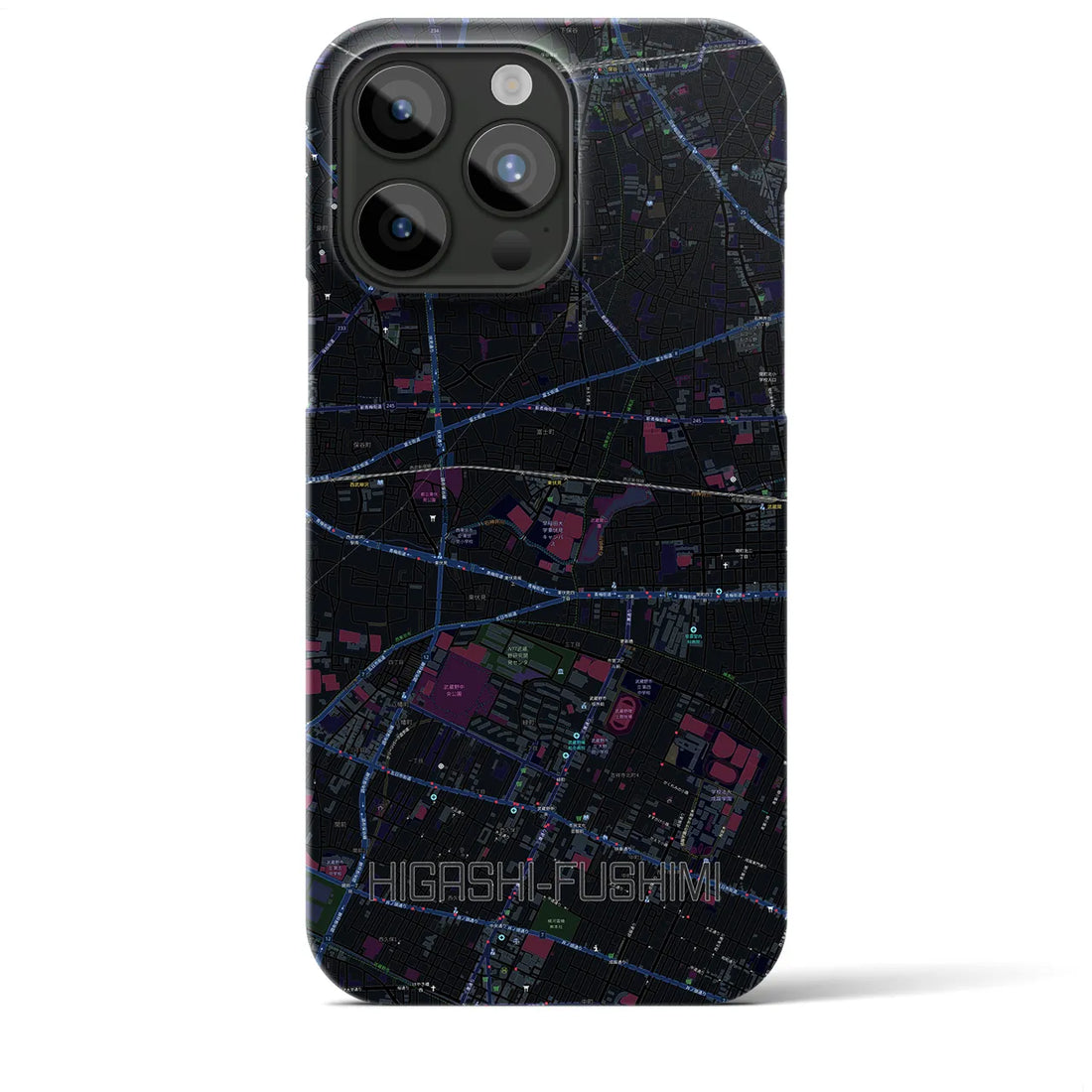 【東伏見】地図柄iPhoneケース（バックカバータイプ・ブラック）iPhone 15 Pro Max 用