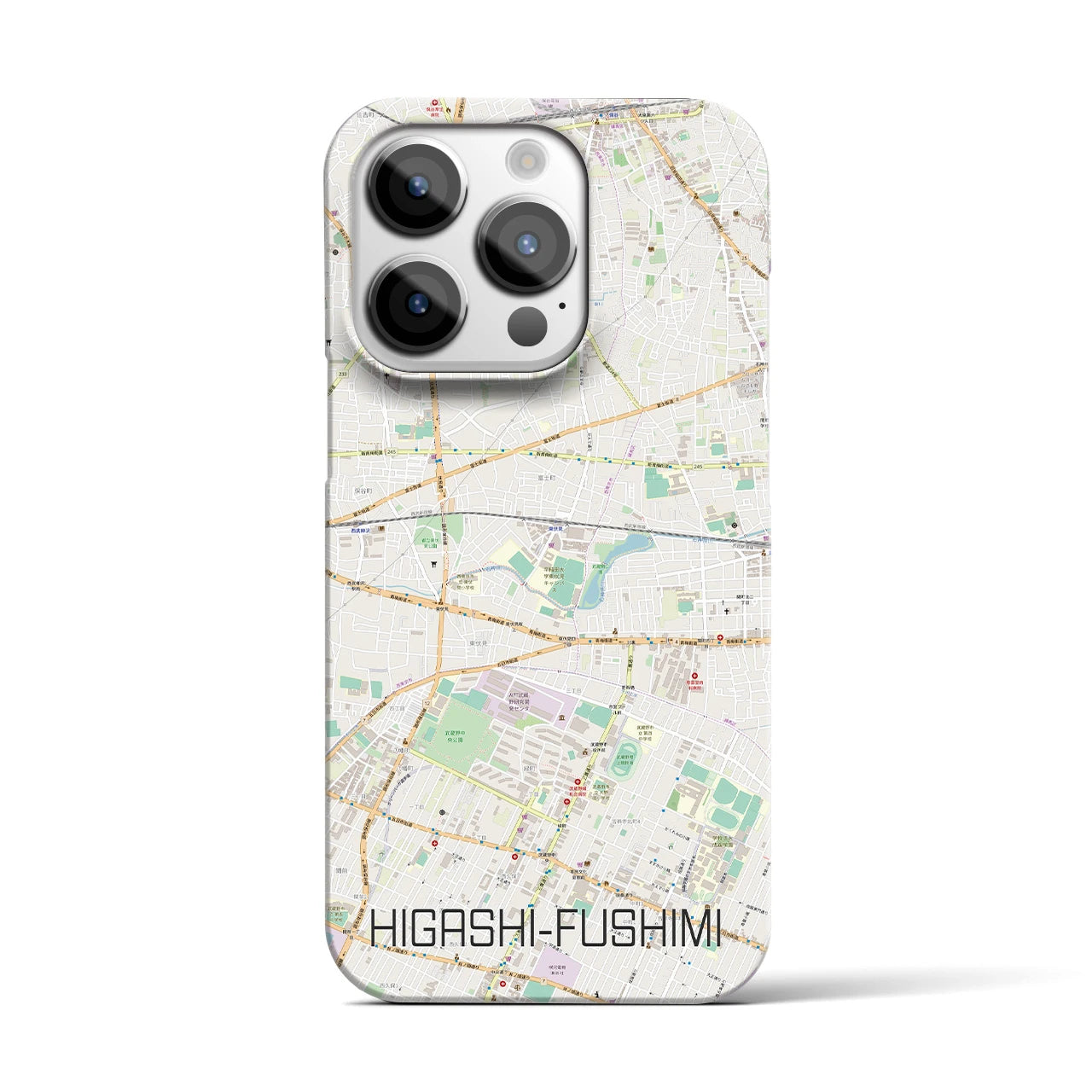 【東伏見】地図柄iPhoneケース（バックカバータイプ・ナチュラル）iPhone 14 Pro 用
