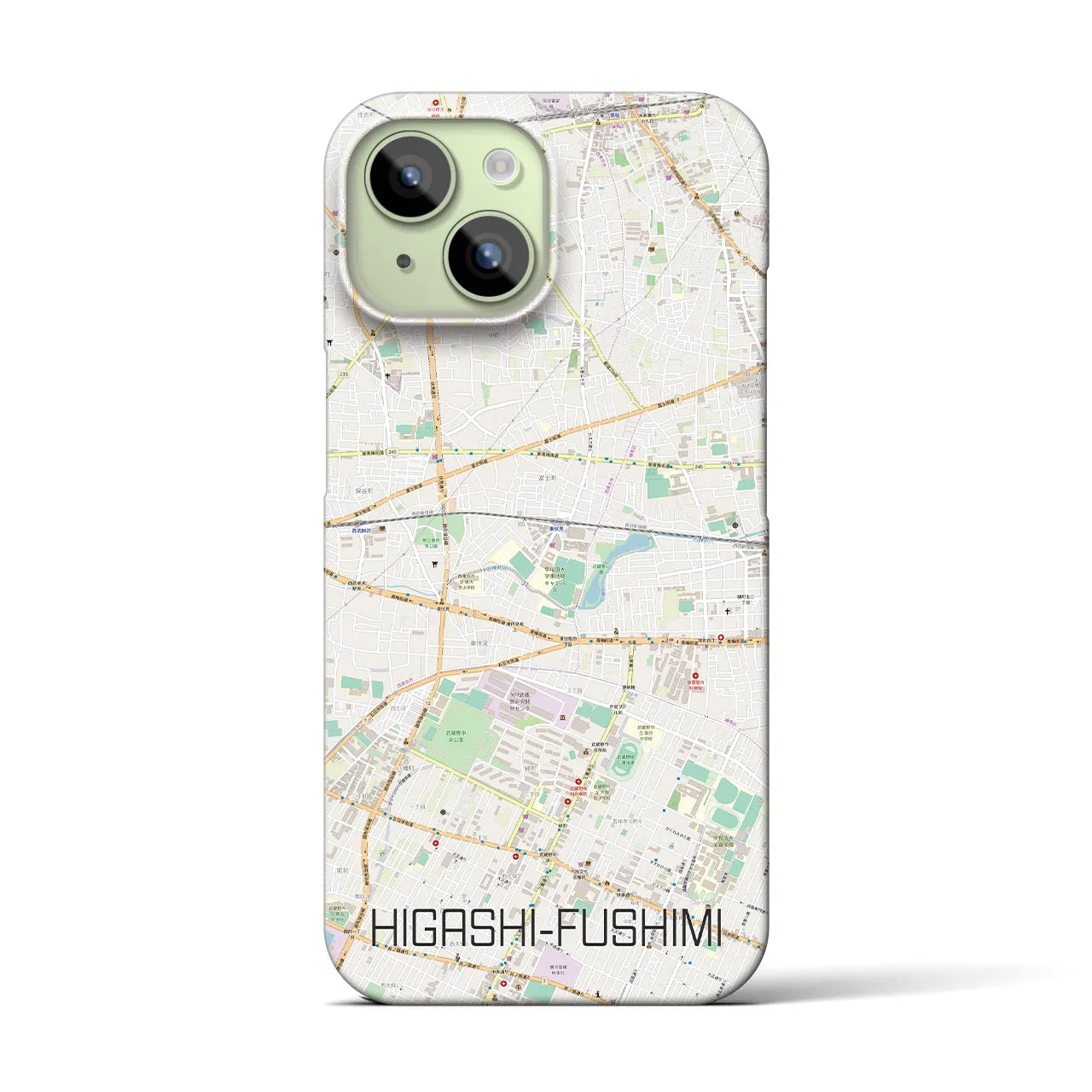 【東伏見】地図柄iPhoneケース（バックカバータイプ・ナチュラル）iPhone 15 用