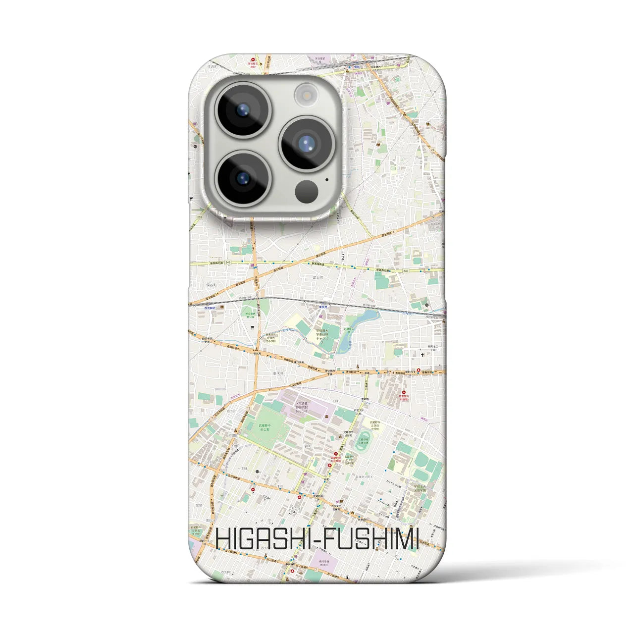 【東伏見】地図柄iPhoneケース（バックカバータイプ・ナチュラル）iPhone 15 Pro 用