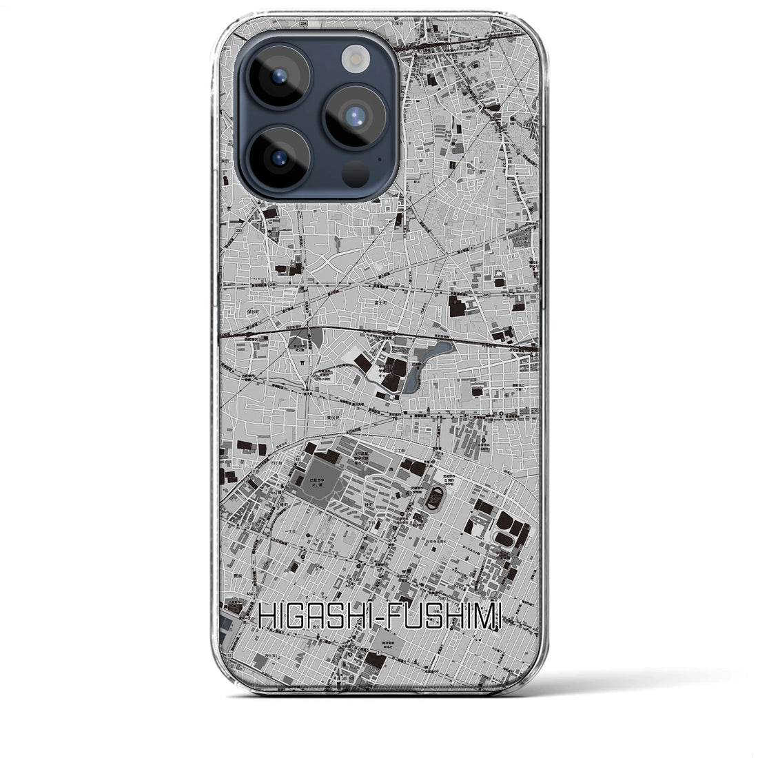【東伏見】地図柄iPhoneケース（クリアタイプ・モノトーン）iPhone 15 Pro Max 用