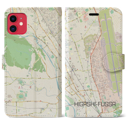 【東福生（東京都）】地図柄iPhoneケース（手帳タイプ）ナチュラル・iPhone 11 用