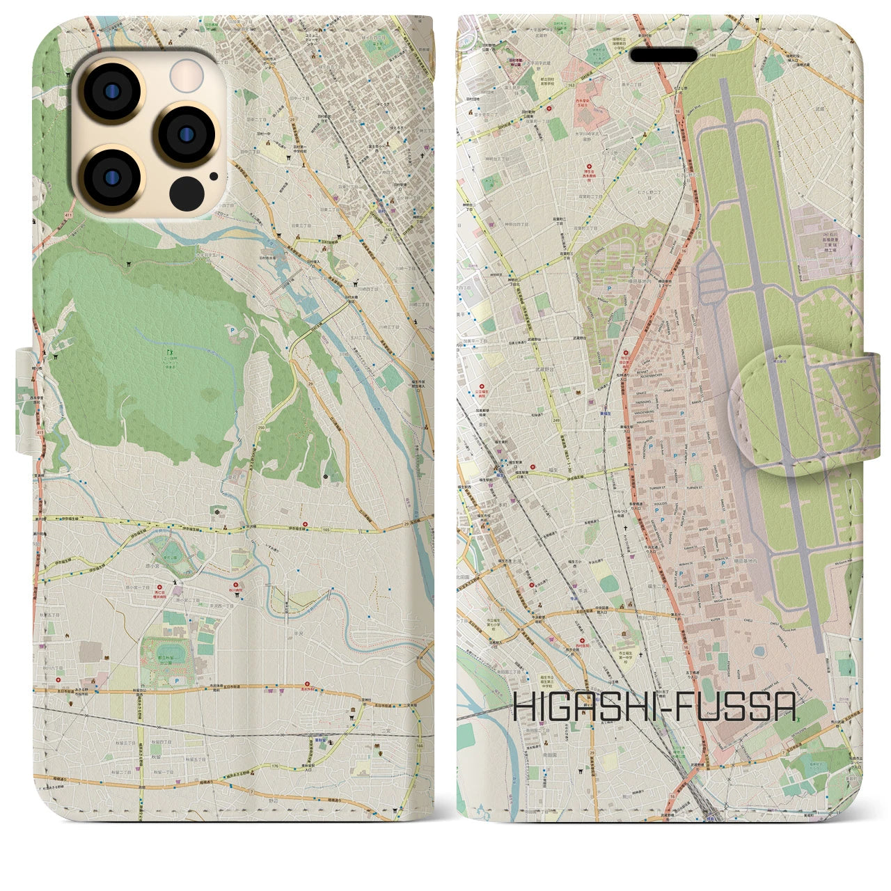 【東福生】地図柄iPhoneケース（手帳両面タイプ・ナチュラル）iPhone 12 Pro Max 用