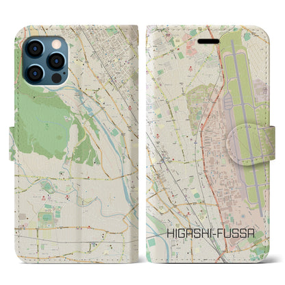 【東福生（東京都）】地図柄iPhoneケース（手帳タイプ）ナチュラル・iPhone 12 / 12 Pro 用